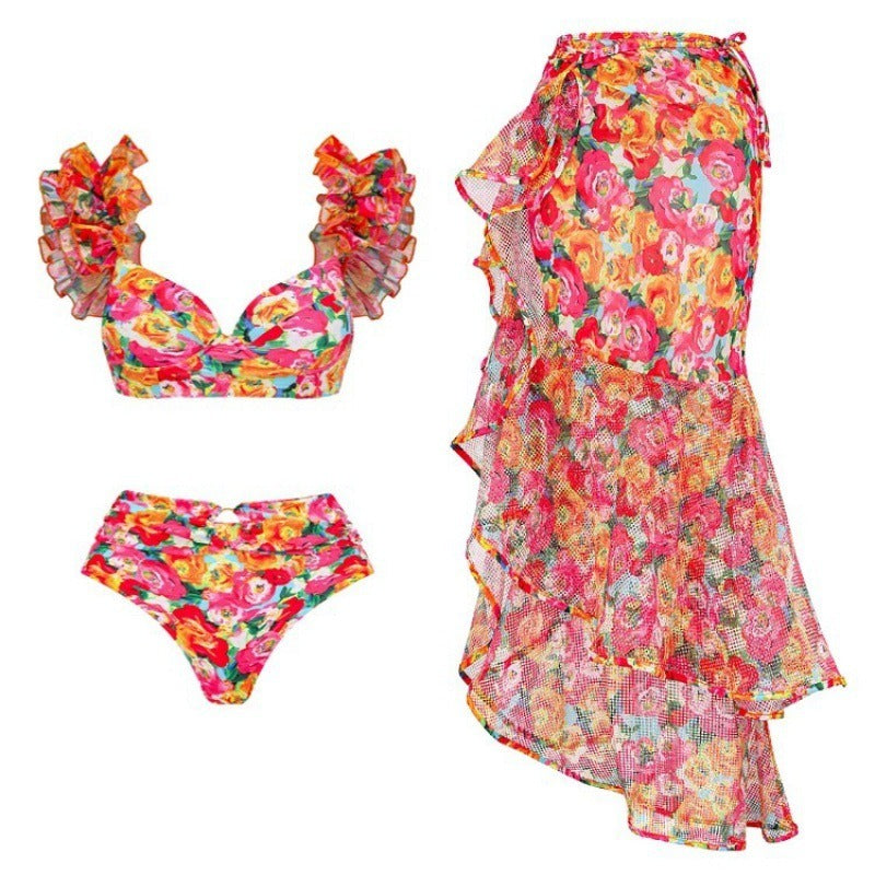 Elegante costume da bagno a vita alta in chiffon con spacco in lussuoso nylon | ULZZANG BELLA