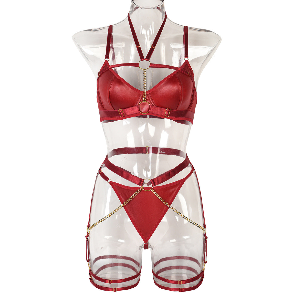 Enchanting Three-Piece Lingerie Set with Chain Halter Waist Belt | ULZZANG BELLA