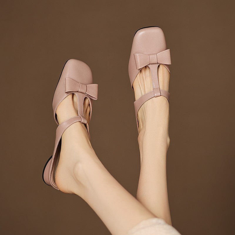 French T-Strap Bowknot Open-Toe Half Slippers | ULZZANG BELLA