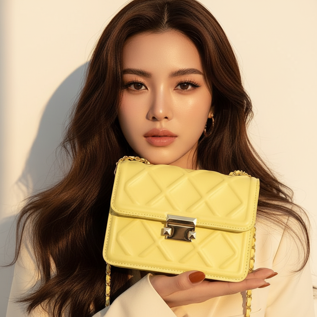 ULZZANG BELLA Chic Ribbed Chain One-Shoulder Messenger Bag, Luxe