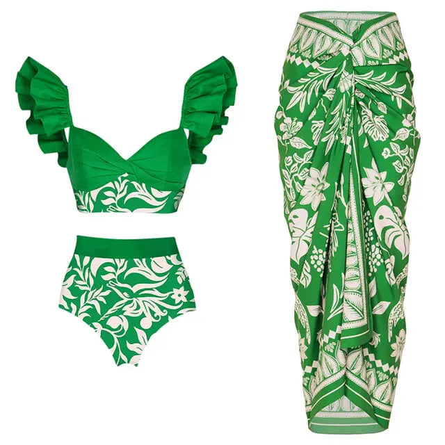 Chic Ruffle Green Bikini Swimsuit for the Elegant Beach Goddess | ULZZANG BELLA