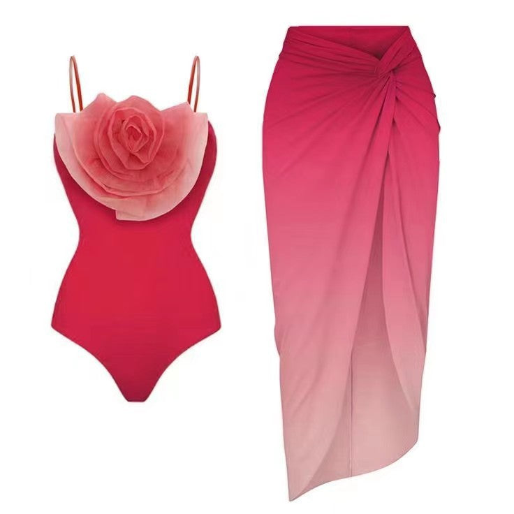 Backless Chiffon Beach Skirt One-Piece Swimsuit | ULZZANG BELLA