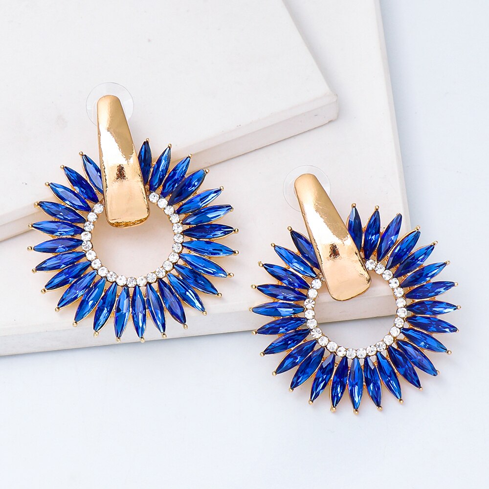 Exquisite Bohemian Crystal Round Hoop Earrings with Colourful Gemstone Accents | ULZZANG BELLA