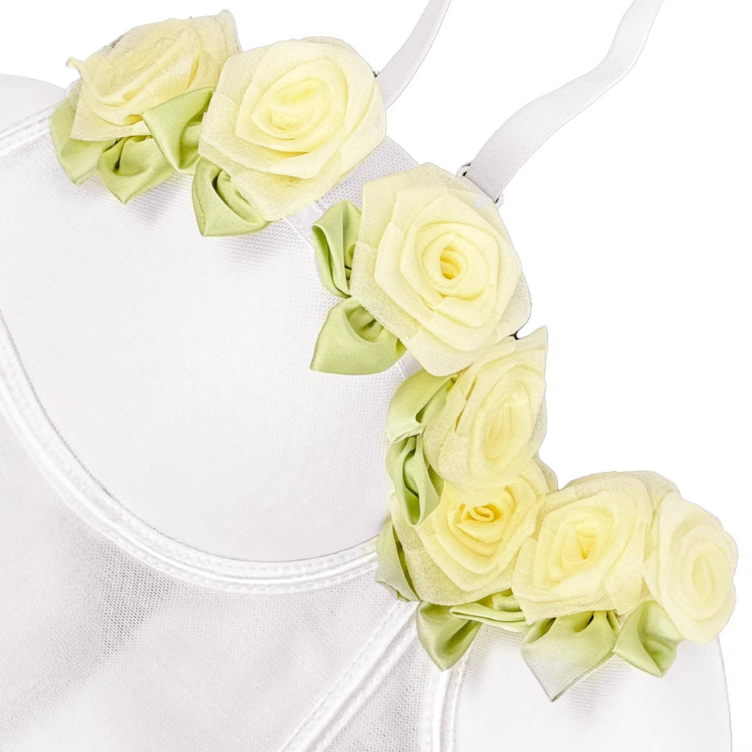 Elegant Floral Mesh Gathered Bustier Top | ULZZANG BELLA