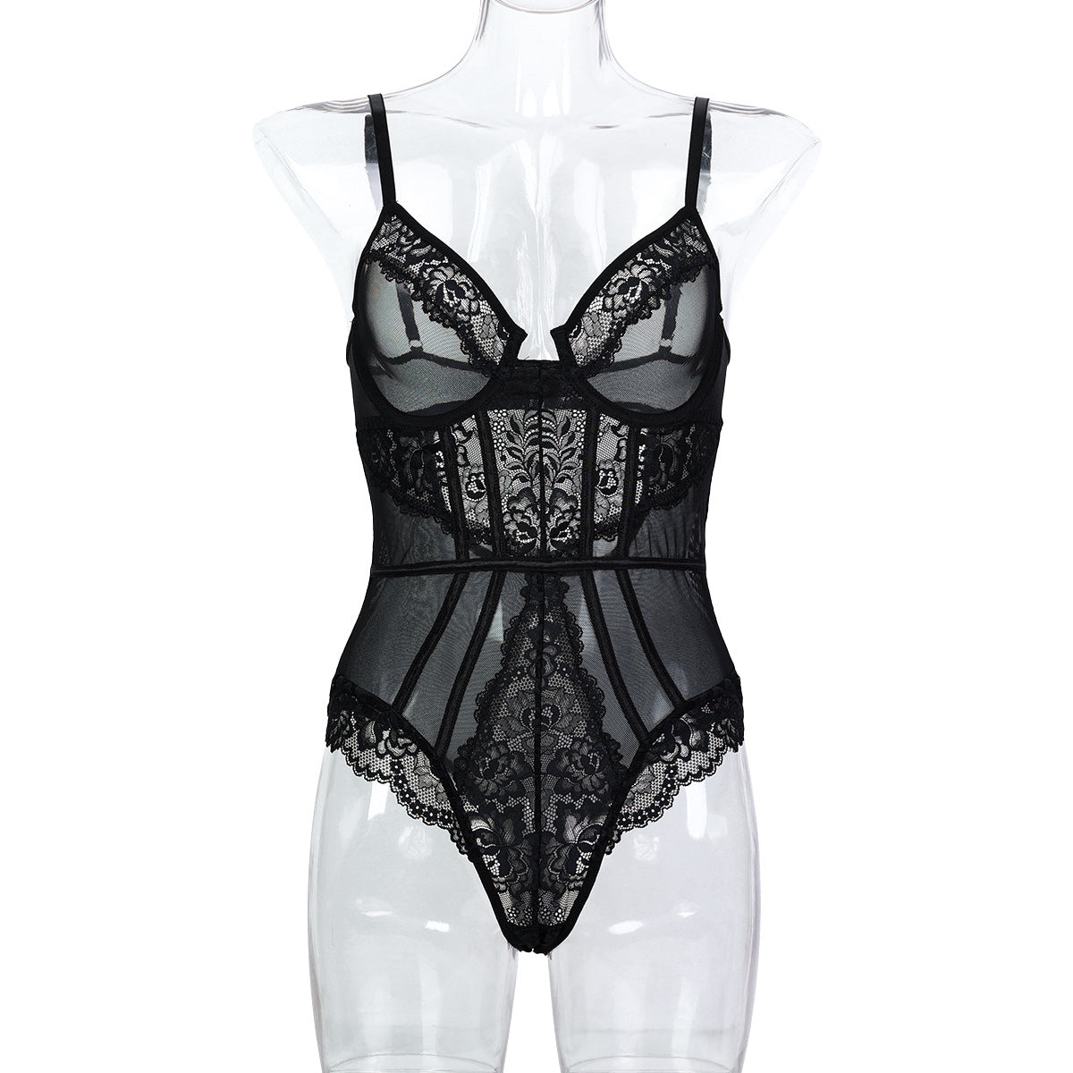 Elegant Black Lace Splicing Strapless Bodysuit | ULZZANG BELLA