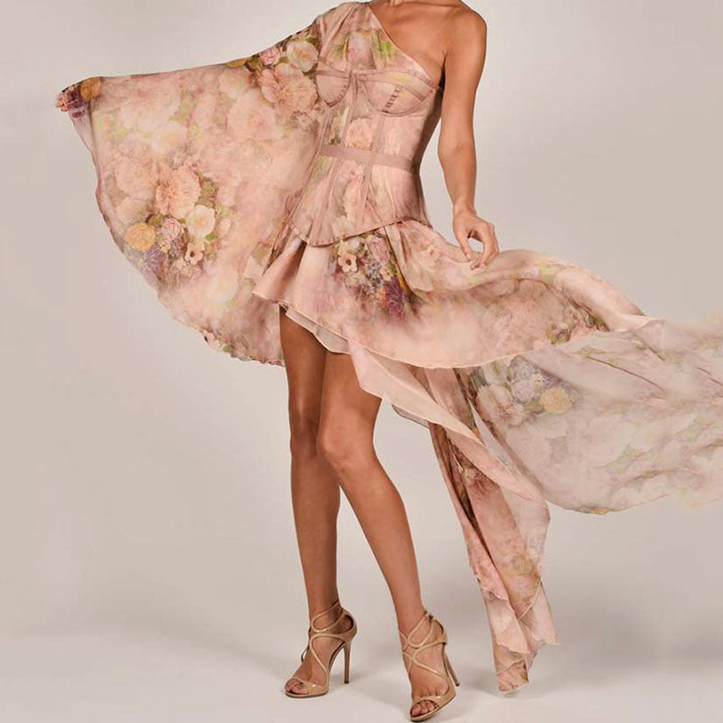 Abito in chiffon irregolare con spalle inclinate | ULZZANG BELLA