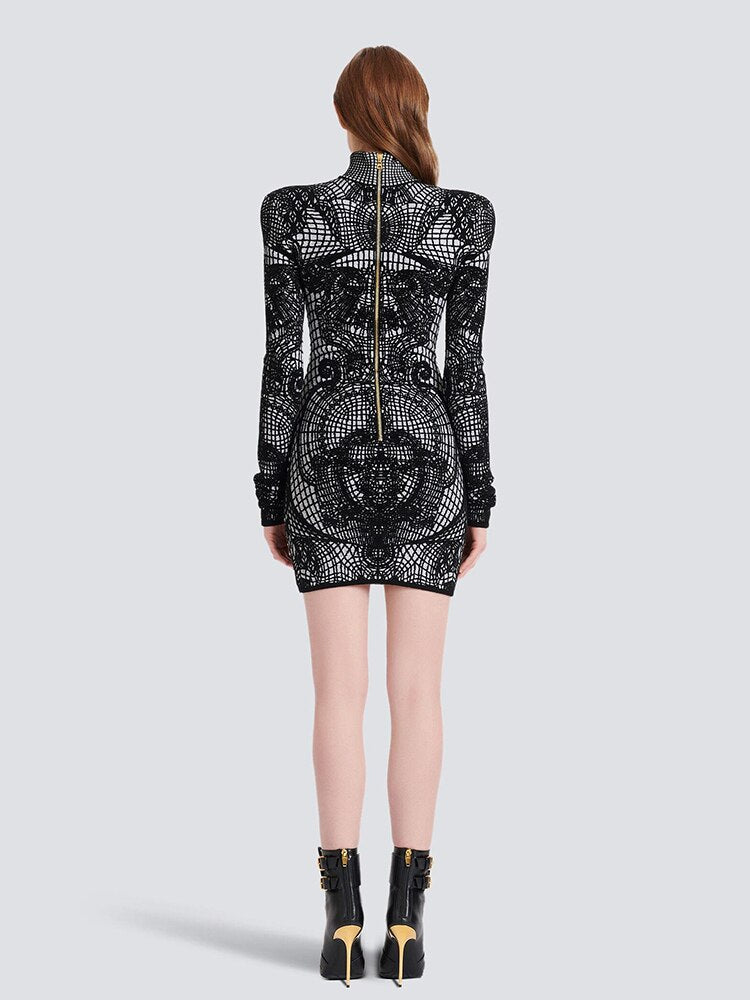 Elegantly Chic Stand Collar Long Sleeve Animal Print Dress | ULZZANG BELLA