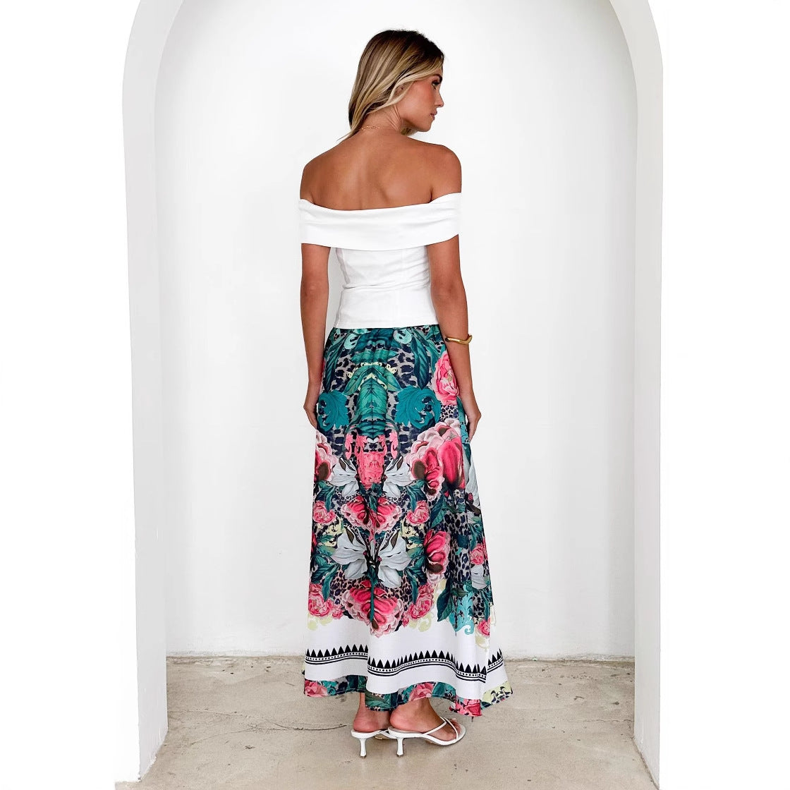 Elegant High-Waisted Printed A-Line Skirt for Women | ULZZANG BELLA