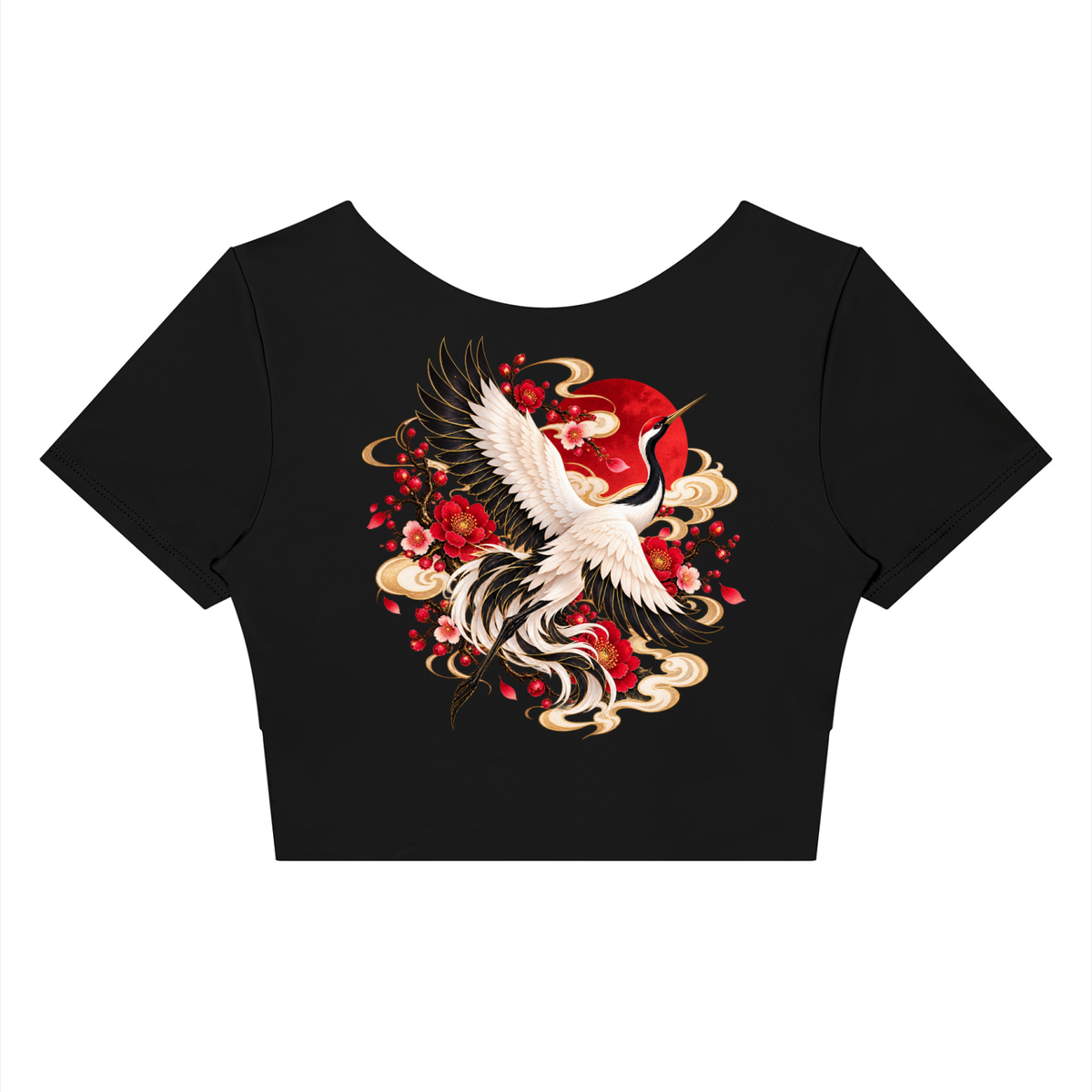 Korean Crane Panelled Crop Yoga T-Shirt | ULZZANG BELLA