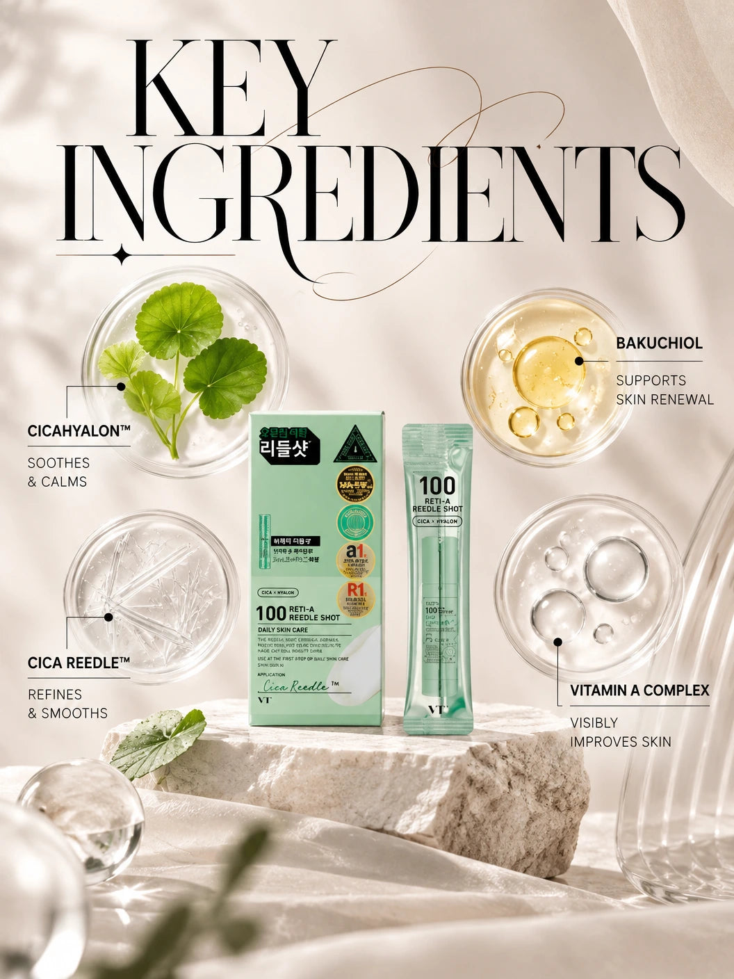 100 RETI-A Reedle shot 10ea | VT Cosmetics | VT Cosmetics Reti-A Reedle Shot Serum, Artisanal Luxury Hydration