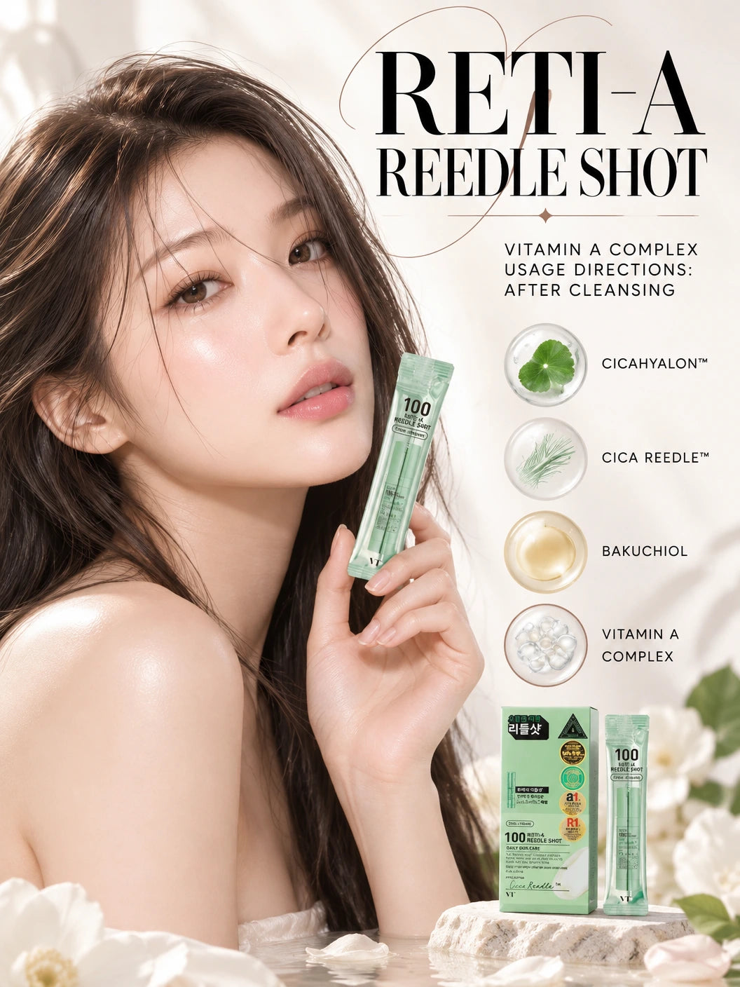 100 RETI-A Reedle shot 10ea | VT Cosmetics | VT Cosmetics Reti-A Reedle Shot Serum, Artisanal Luxury Hydration