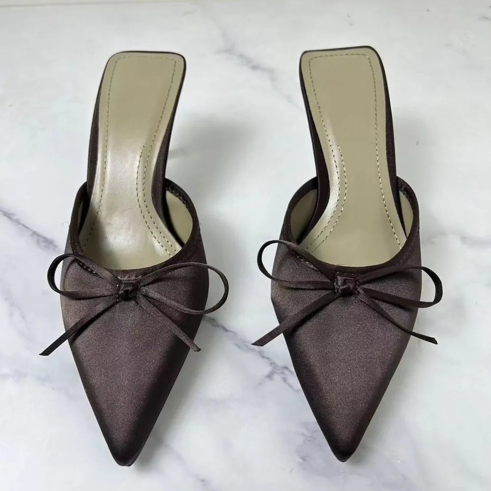 Elegant Satin Pointed Toe Kitten Heel Pumps | ULZZANG BELLA