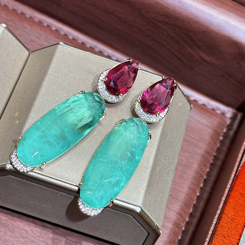 Enchanting Immortal Qi Copper Earrings with Colourful Diamond Forest Design | ULZZANG BELLA
