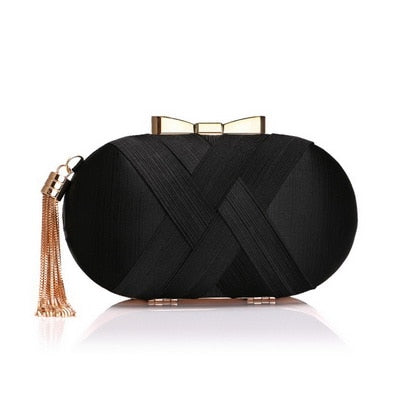 Tassel-Embellished Metal Clutch: Luxurious Evening Handbag for Weddings & Parties | ULZZANG BELLA