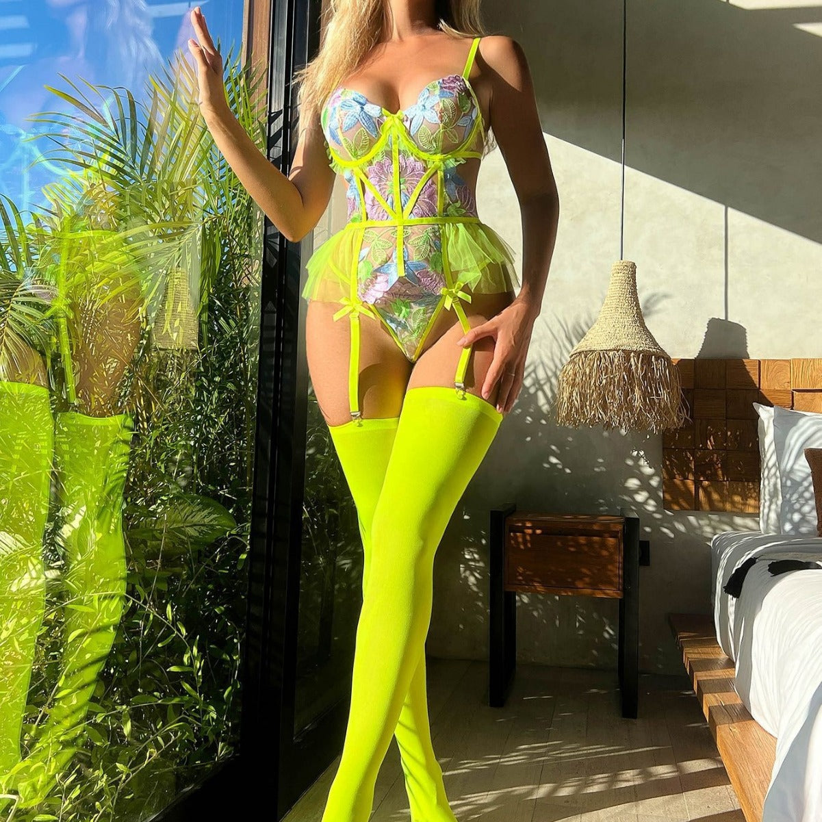 Enchanting Floral Embroidery Backless Lingerie Jumpsuit | ULZZANG BELLA