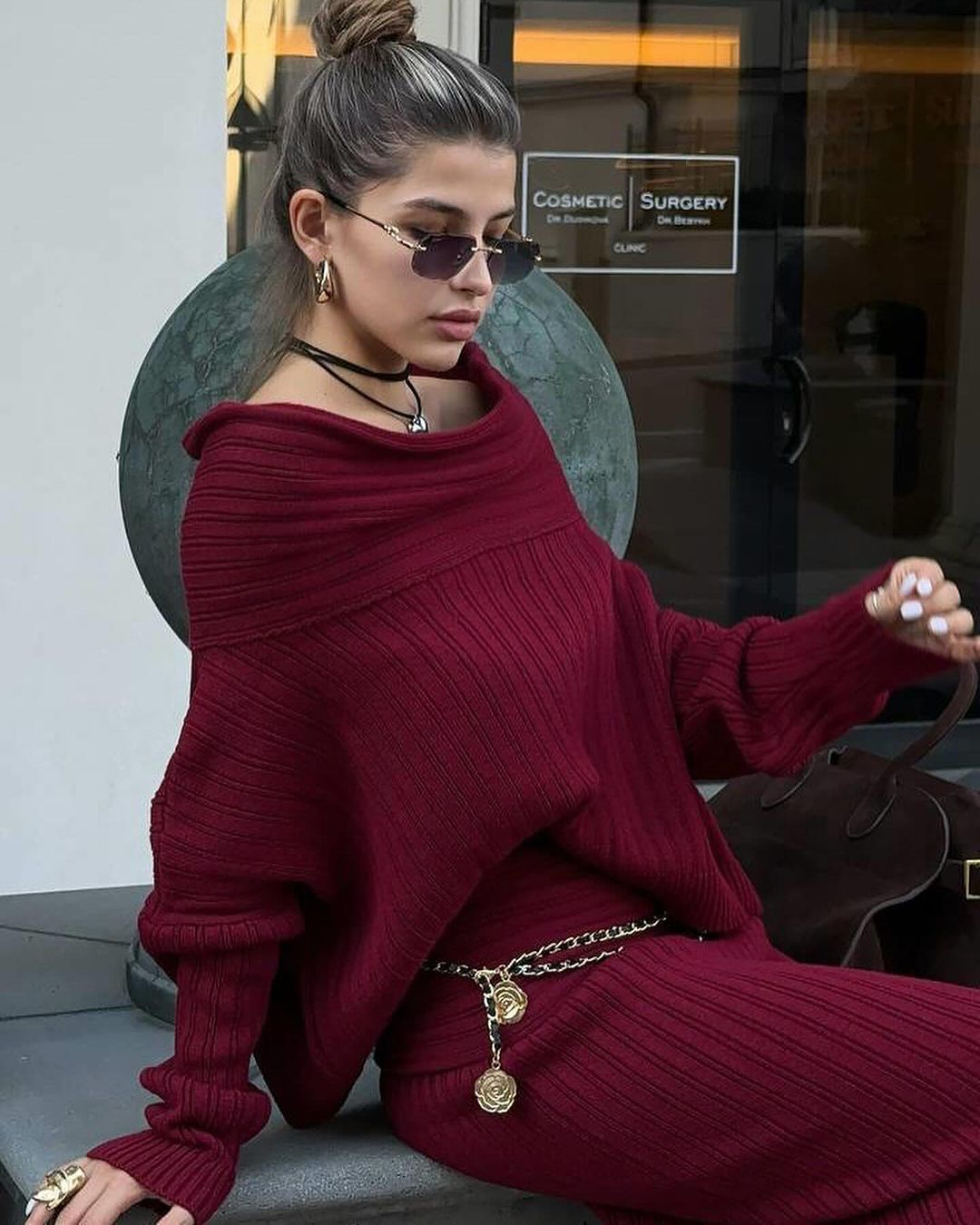 Elegant Off Shoulder Sweater Pullover and Long Skirt Set | ULZZANG BELLA