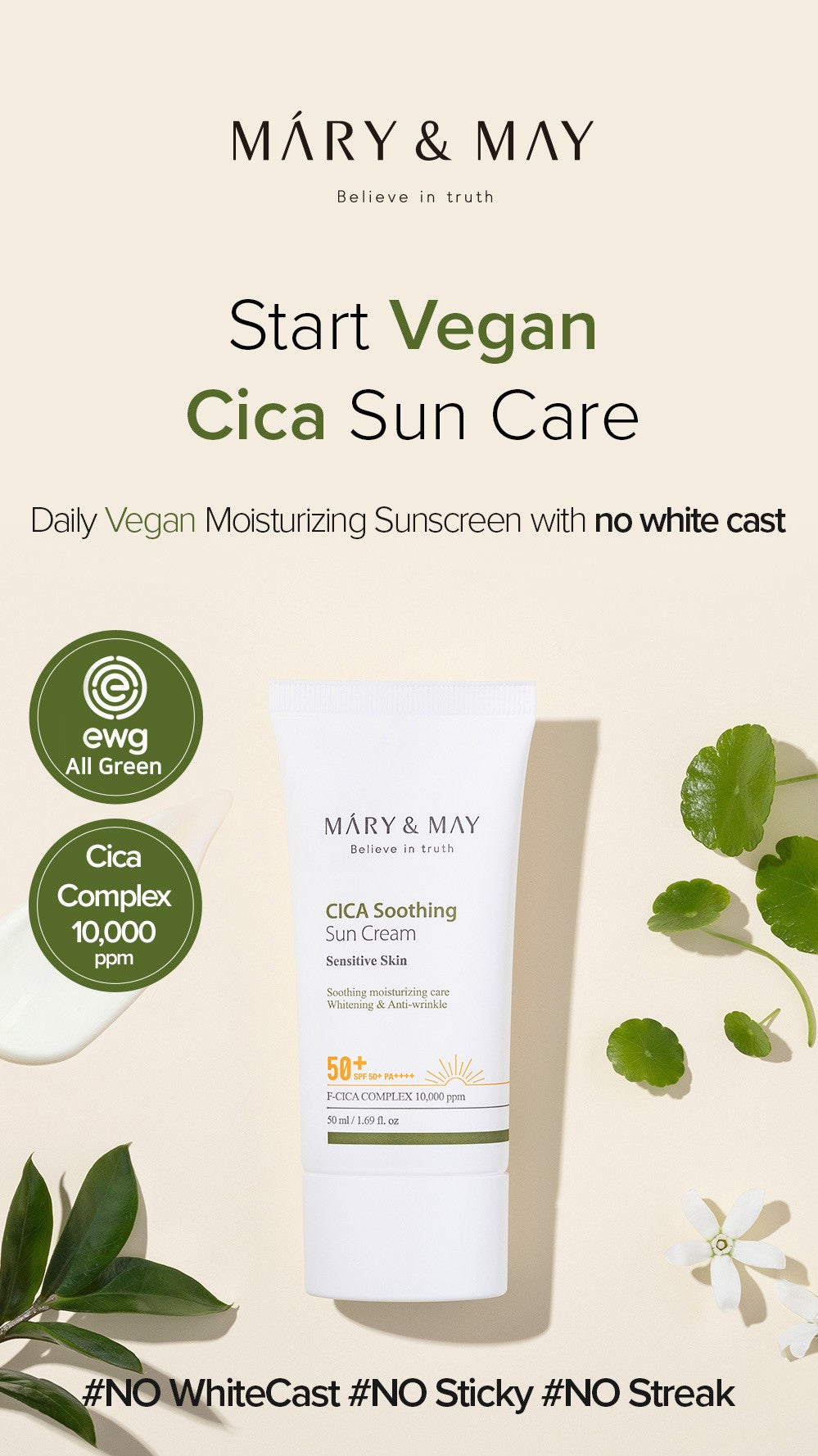 CICA Soothing Sun Cream SPF50+ PA++++ - 50ml | Mary&May