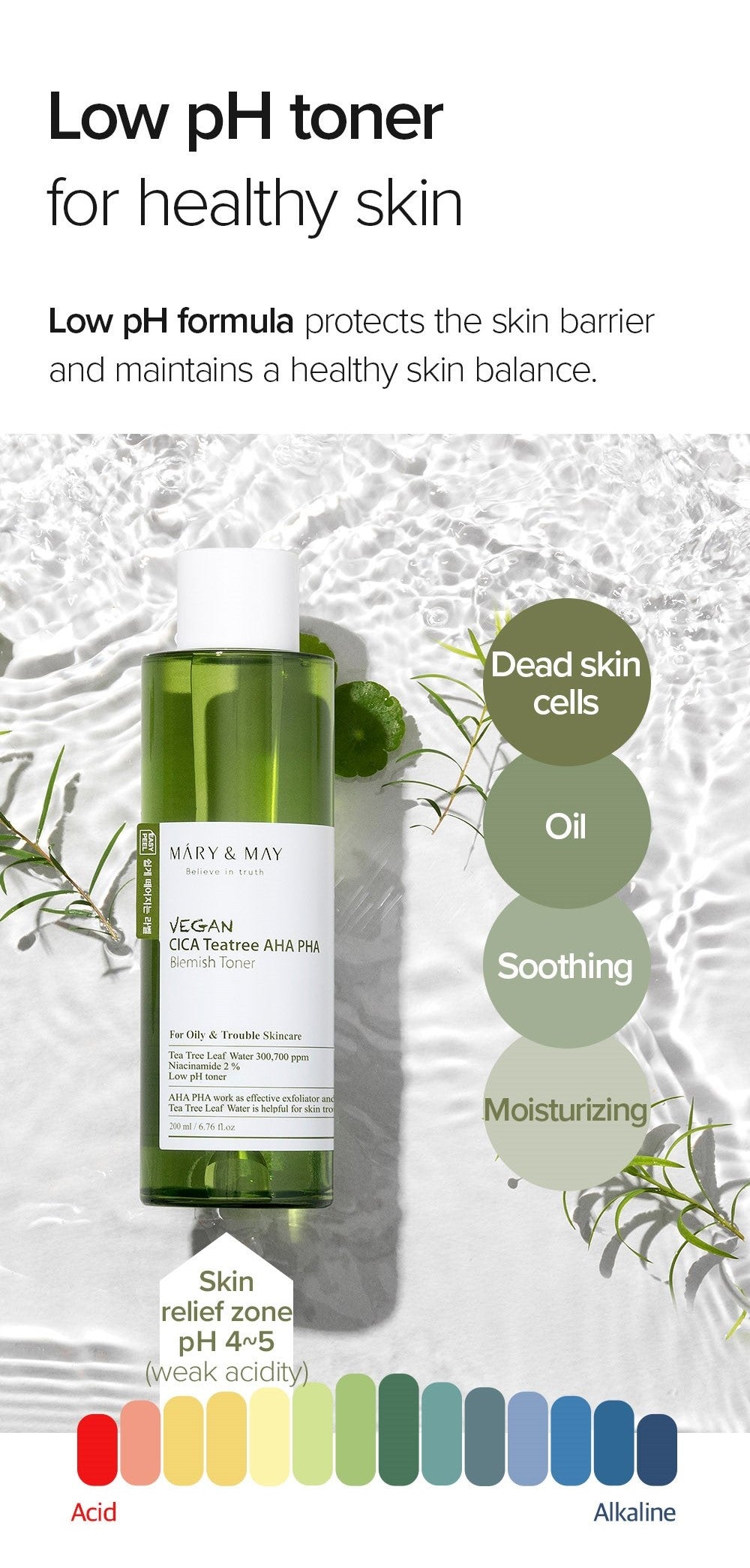 Vegan CICA Tea Tree AHA PHA Blemish Toner - 200ml | Mary&May