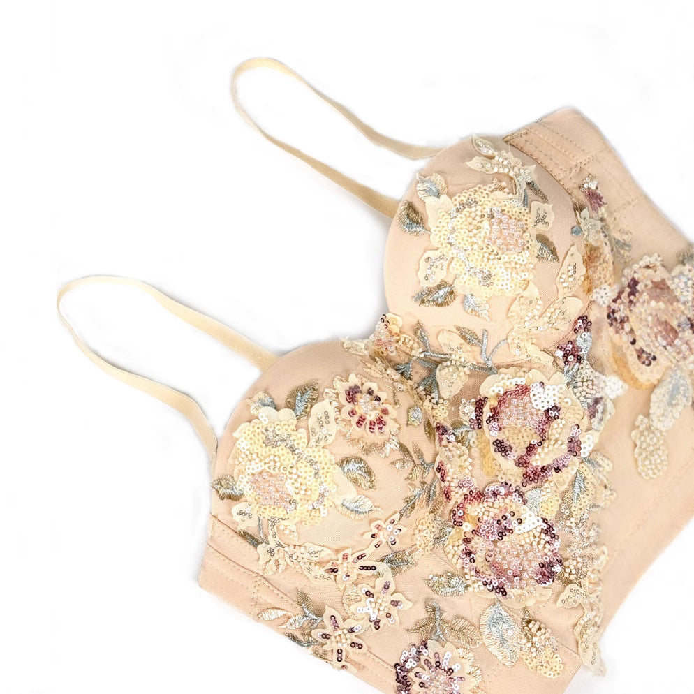 Floral Beaded Strapless Bustier Camisole | ULZZANG BELLA