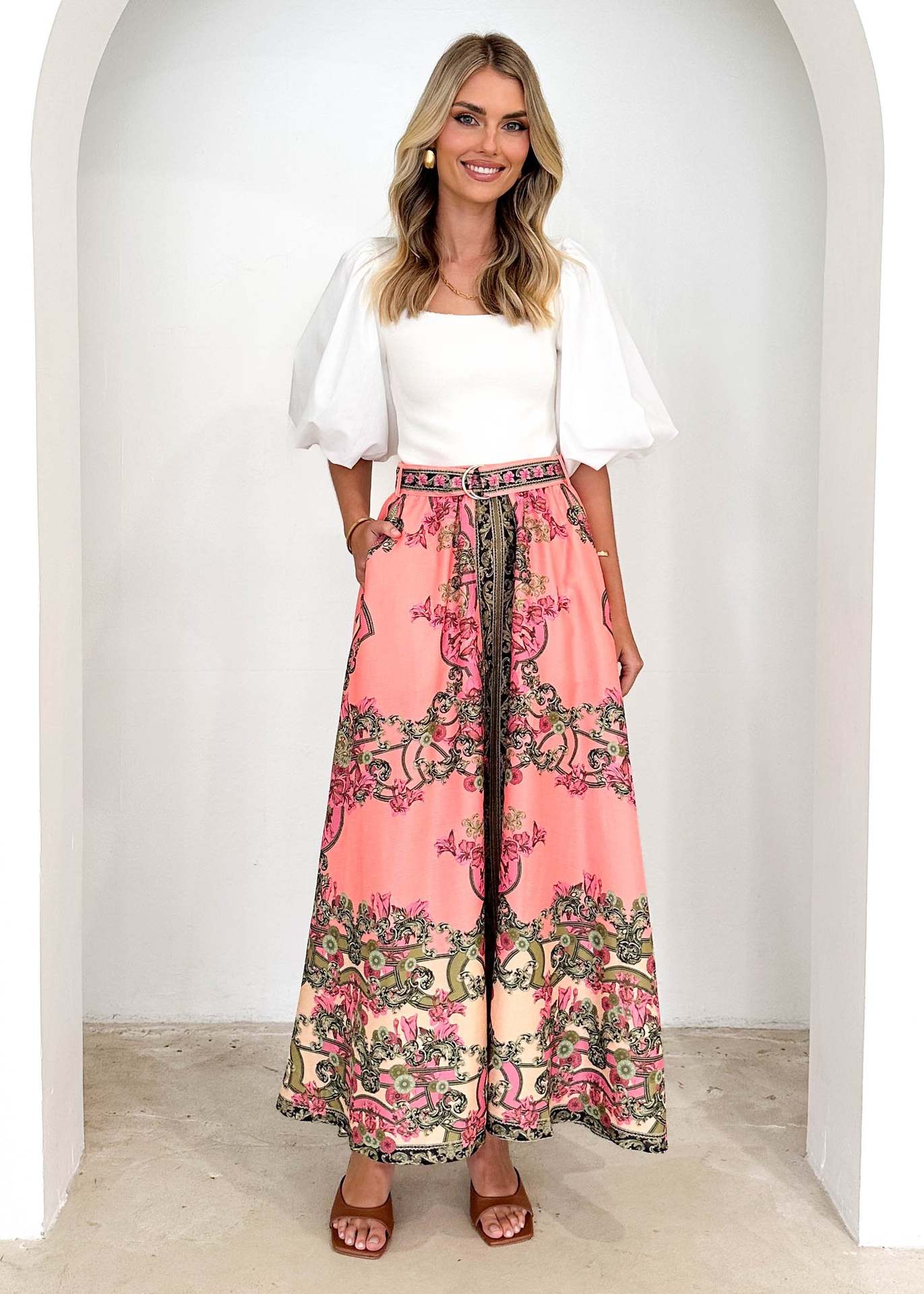 Elegante gonna etnica a trapezio con stampe floreali | ULZZANG BELLA