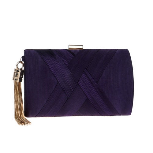 Tassel-Embellished Metal Clutch: Luxurious Evening Handbag for Weddings & Parties | ULZZANG BELLA