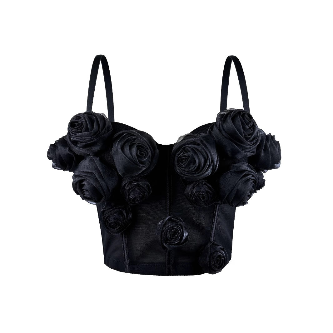 Top bustier senza spalline con motivo floreale 3D in lussuosa rete | ULZZANG BELLA