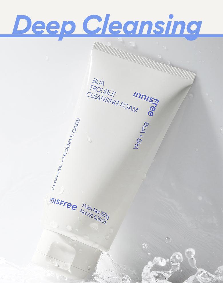 Mousse nettoyante Bija Trouble : nettoyant revitalisant pour peaux à problèmes (150 g) | innisfree