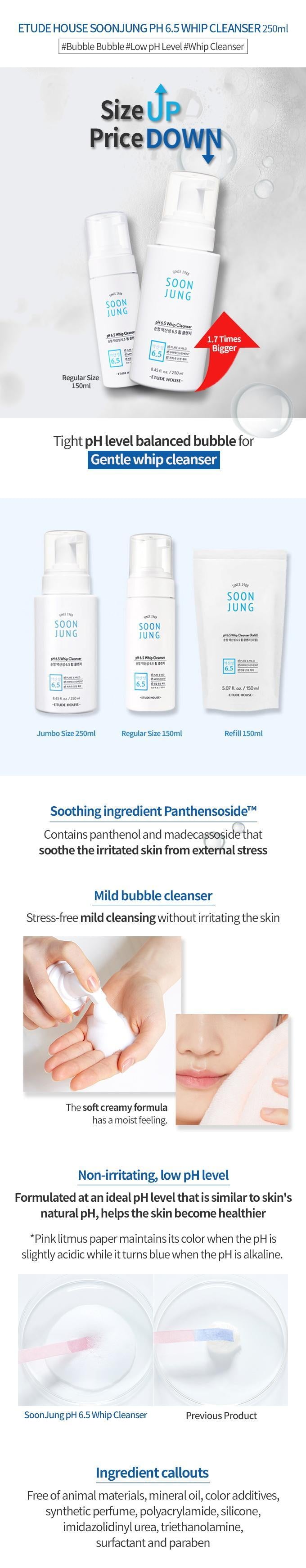 Gently Nourishing SoonJung pH 6.5 Whip Cleanser for Sensitive Skin (250ml) | Etude House