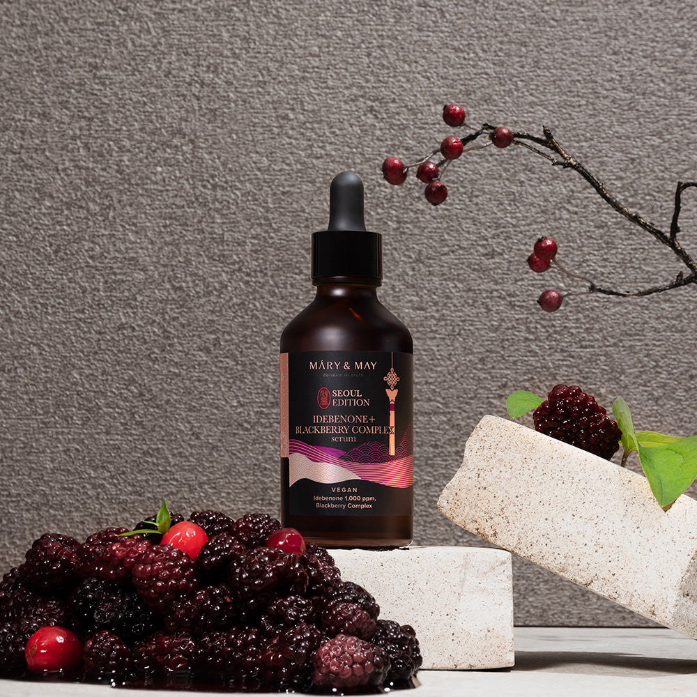 Experience the exquisite craftsmanship of Mary&May's Idebenone + Blackberry Complex Serum, a luxurious South Korean formulation that elevates your skincare routine with potent antioxidants and timeless elegance.
