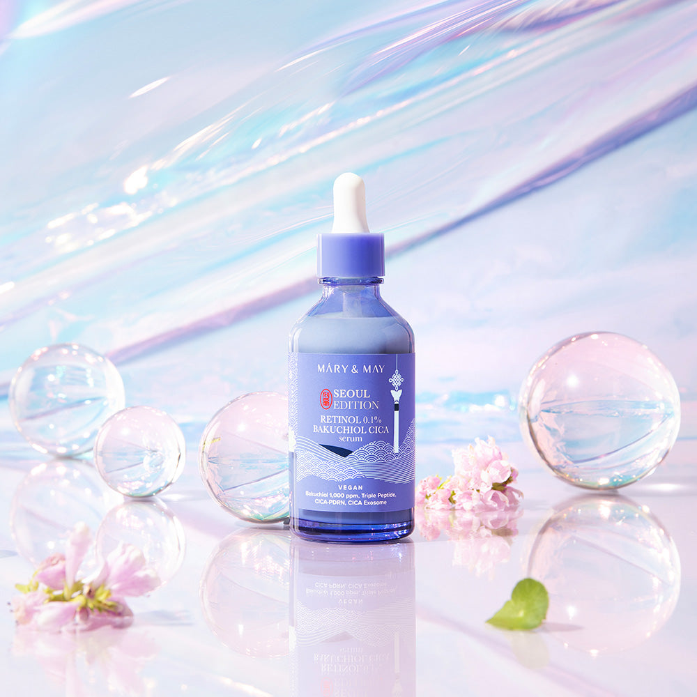 Experience the exquisite craftsmanship of Mary&May's Retinol 0.1% Bakuchiol Cica Serum, a luxurious South Korean formulation that enhances skin elasticity and refines texture.