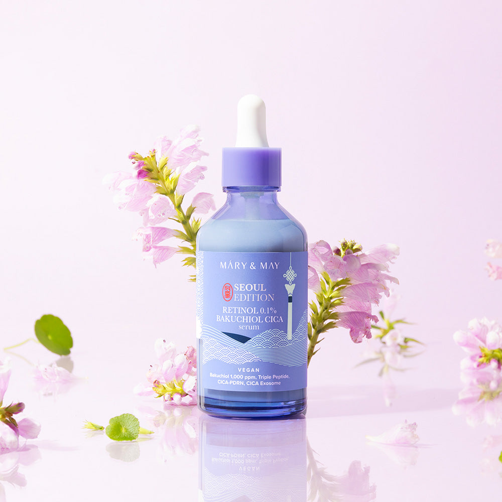 Discover the exquisite Mary&May Retinol 0.1% Bakuchiol Cica Serum, a luxurious South Korean formulation that enhances skin's elegance and vitality.