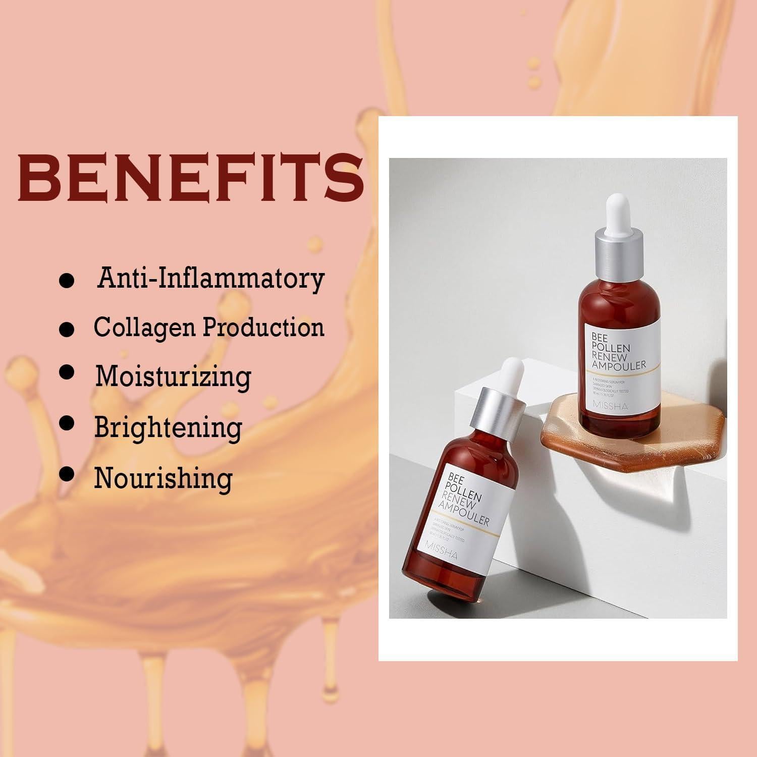 Revitalising Bee Pollen Renew Ampouler with 42% Extract for Radiant Skin (40ml) | MISSHA