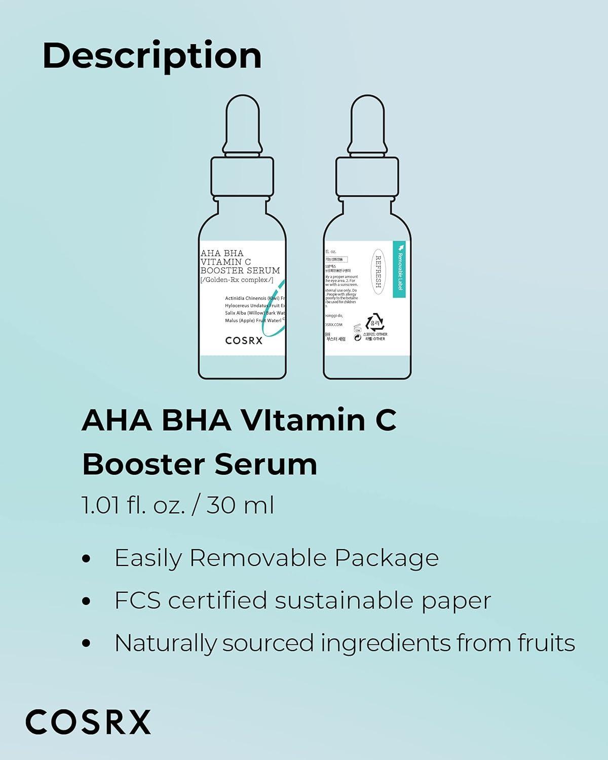 Siero rivitalizzante AHA BHA Vitamina C Booster con estratto di kiwi e frutto del drago (30 ml) | COSRX