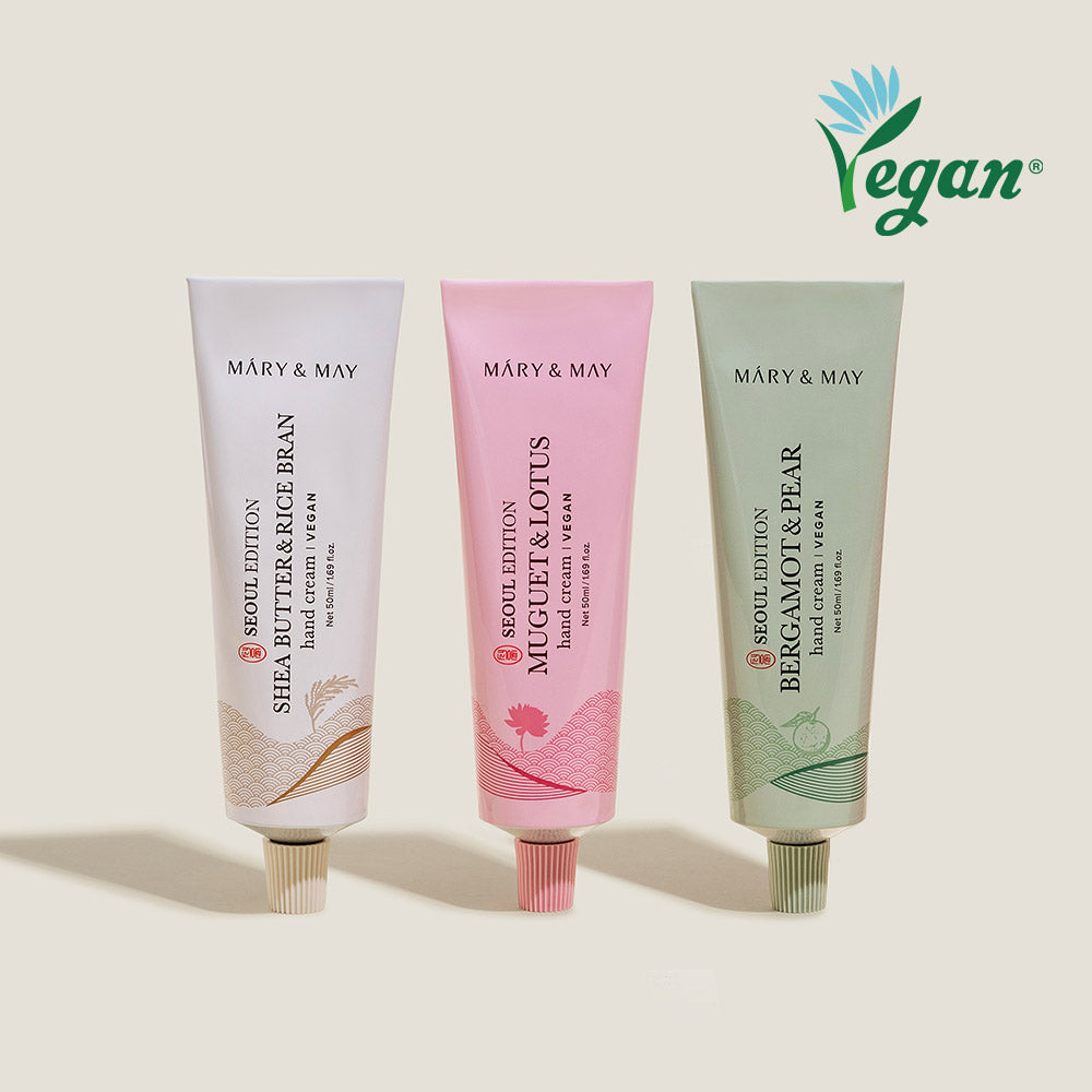 Discover the exquisite Mary&May Seoul Edition Hand Cream Trio Set, crafted in South Korea with luxurious ingredients for unparalleled hydration and elegance.