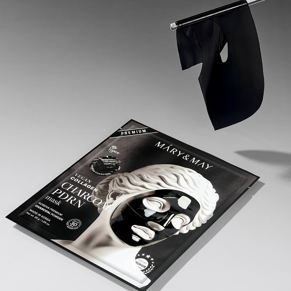 Indulge in the exquisite allure of Mary&May's Vegan Collagen Charcoal PDRN Mask, crafted in South Korea to rejuvenate your skin with luxurious, plant-based ingredients.