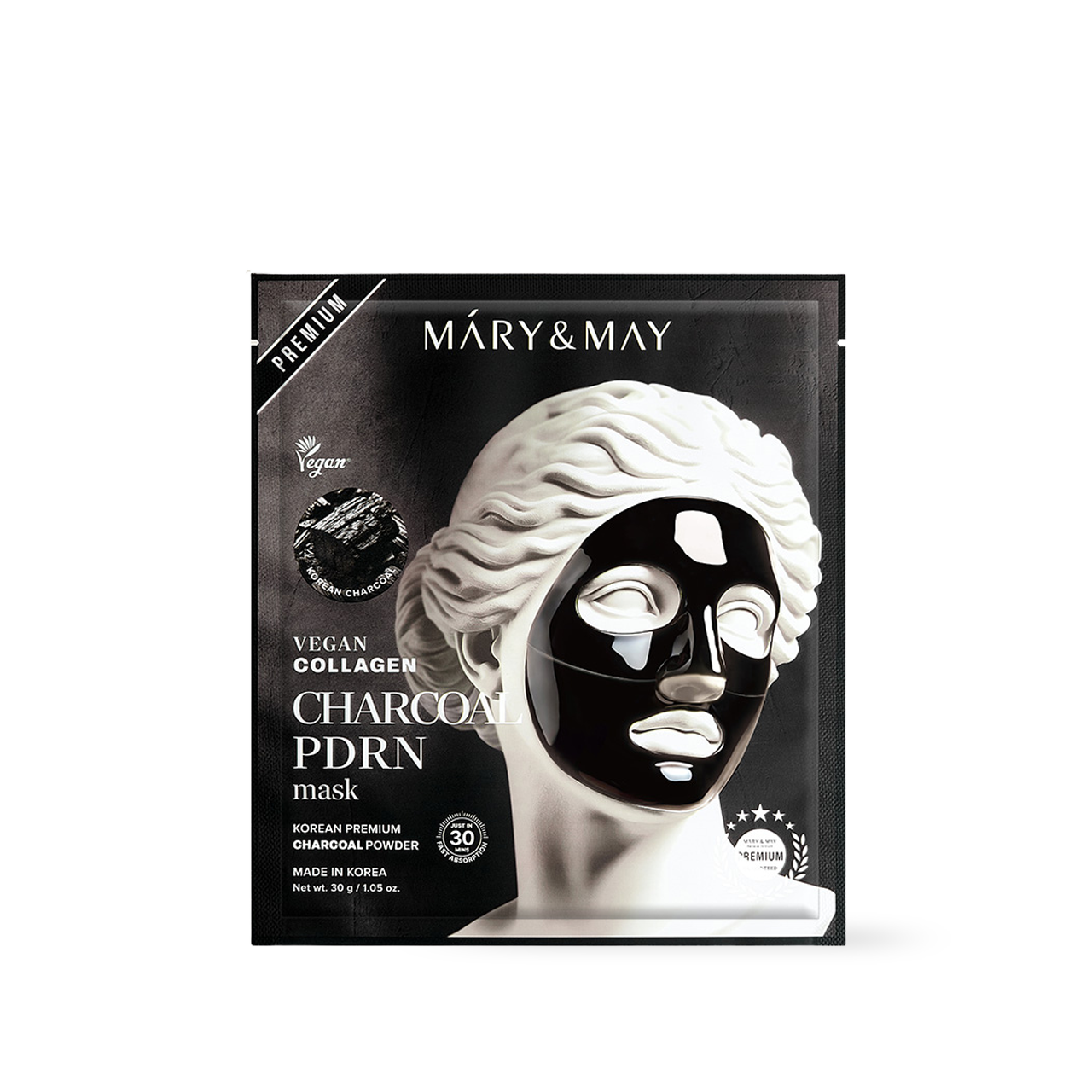 Discover the luxurious Mary&May Vegan Collagen Charcoal PDRN Mask, expertly crafted in South Korea to rejuvenate your skin with premium ingredients for radiant beauty.