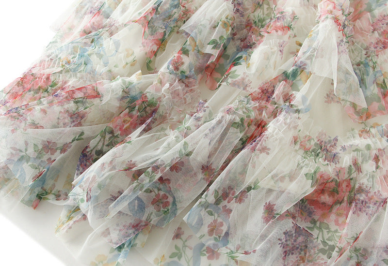 Elegant Floral Mesh Cake Skirt in Apricot & Black | ULZZANG BELLA