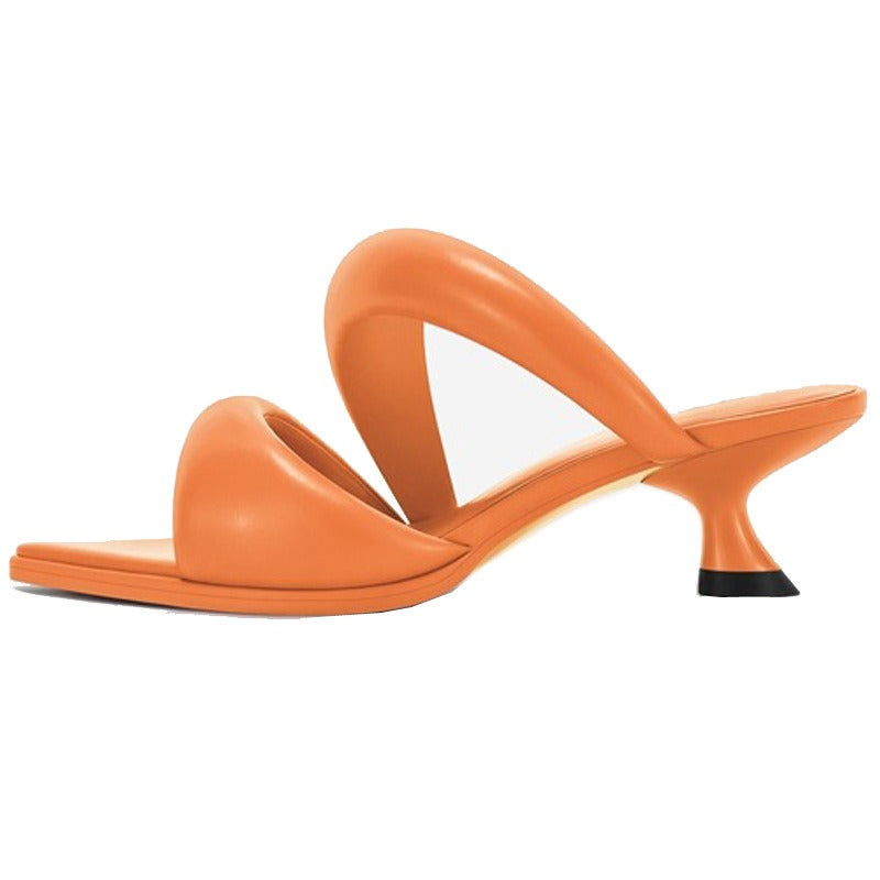 Soft Leather Elegant Kitten Flip Flops for Plus Size Women | ULZZANG BELLA