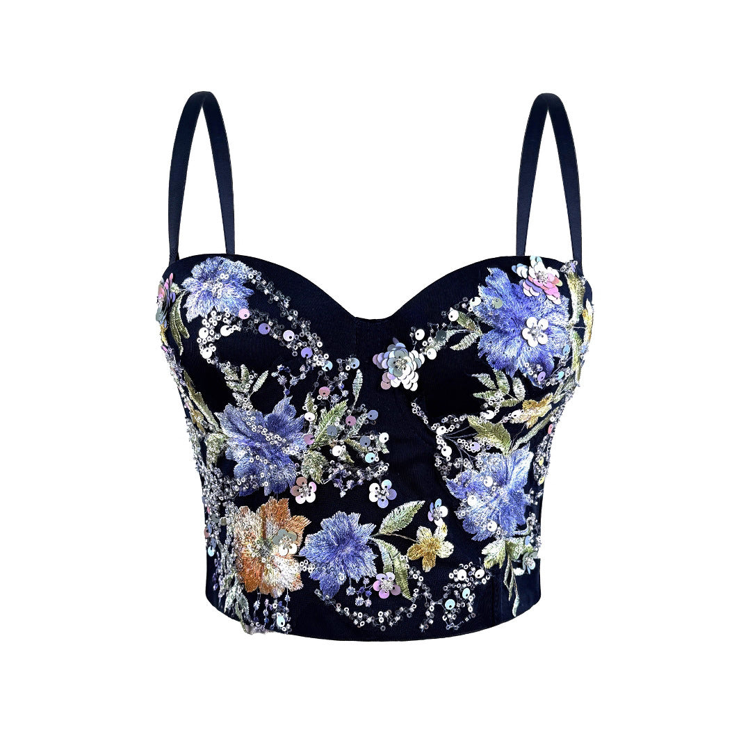 Top corsetto senza spalline con perline ricamate | ULZZANG BELLA