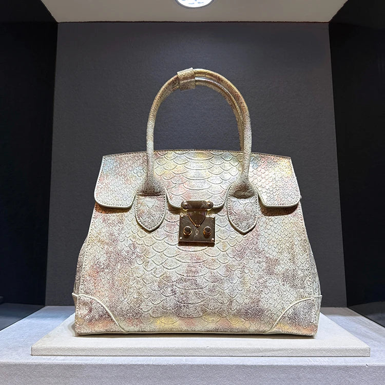 Elegant Leather Snake Print Crossbody Handbag with Spacious Design | ULZZANG BELLA