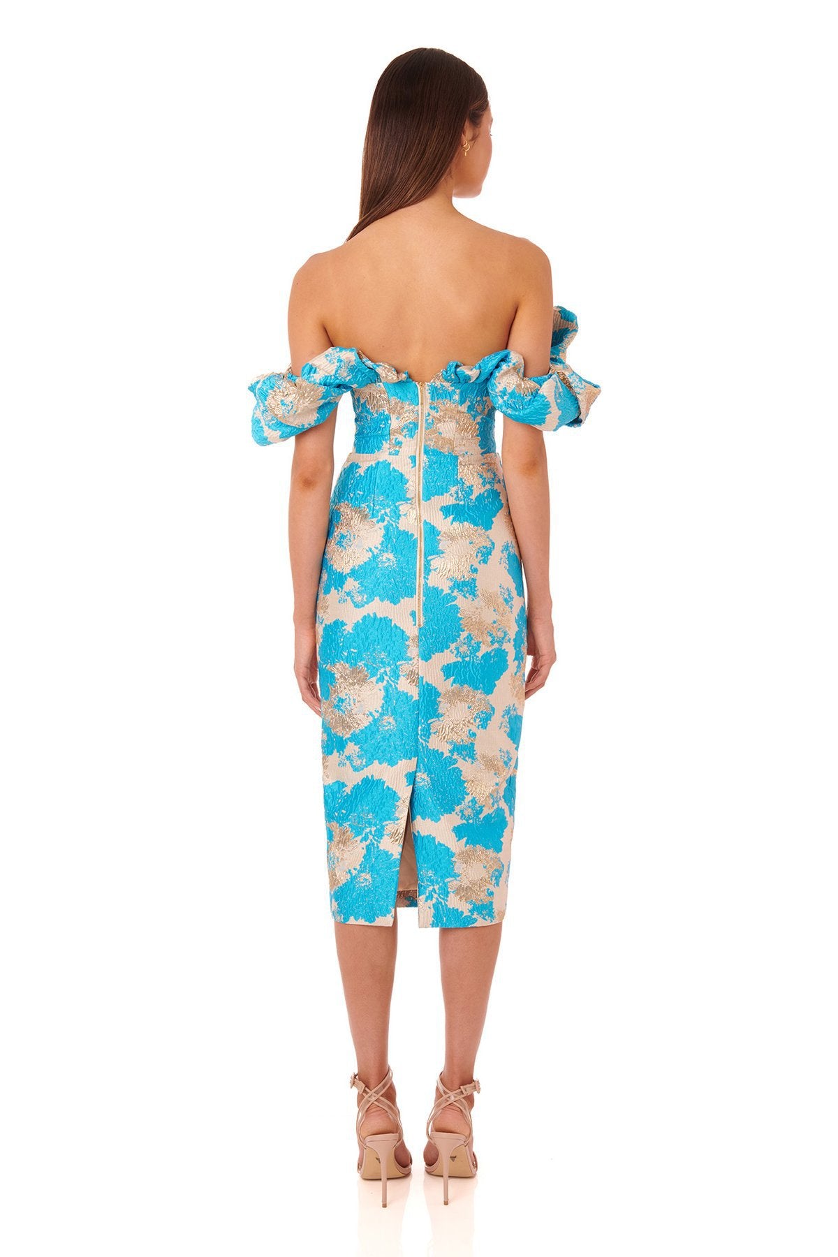 Robe portefeuille mi-longue élégante à manches bouffantes et imprimé irrégulier | ULZZANG BELLA