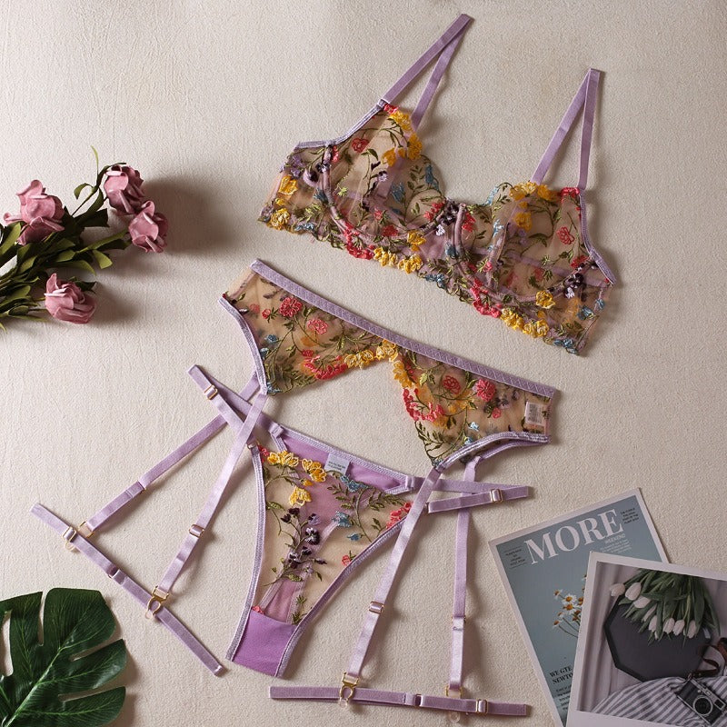 Sexy Dreams Three-Piece Floral Lingerie Set for Women | ULZZANG BELLA