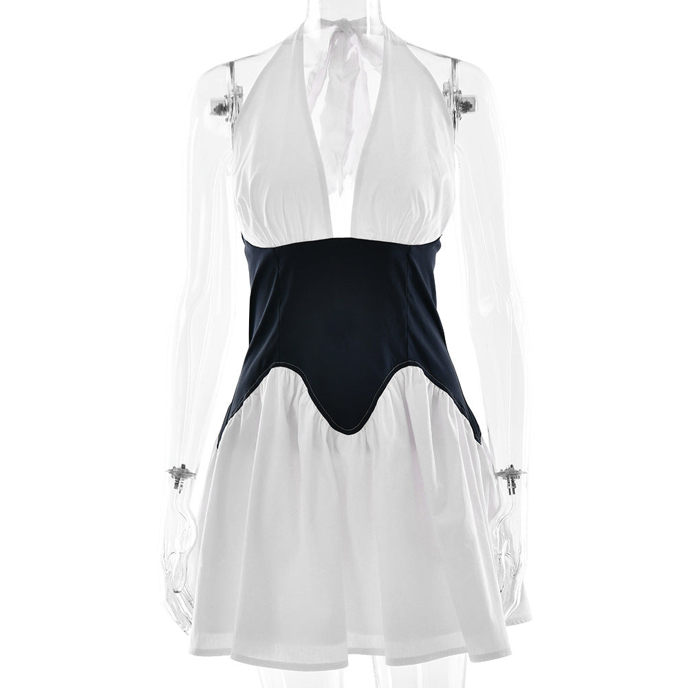 Elegant A-Line Dress with Alluring Deep V-Neck Design | ULZZANG BELLA