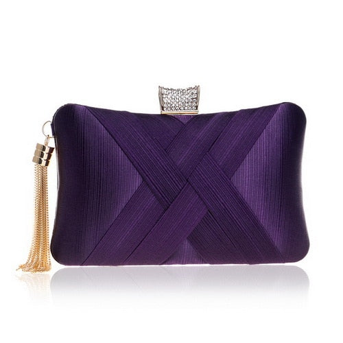 Tassel-Embellished Metal Clutch: Luxurious Evening Handbag for Weddings & Parties | ULZZANG BELLA