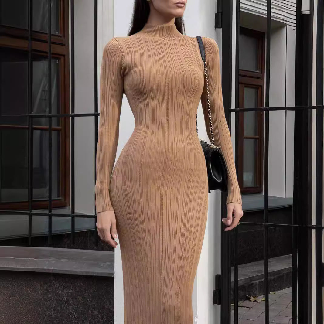 Robe pull élégante à rayures et col montant | ULZZANG BELLA