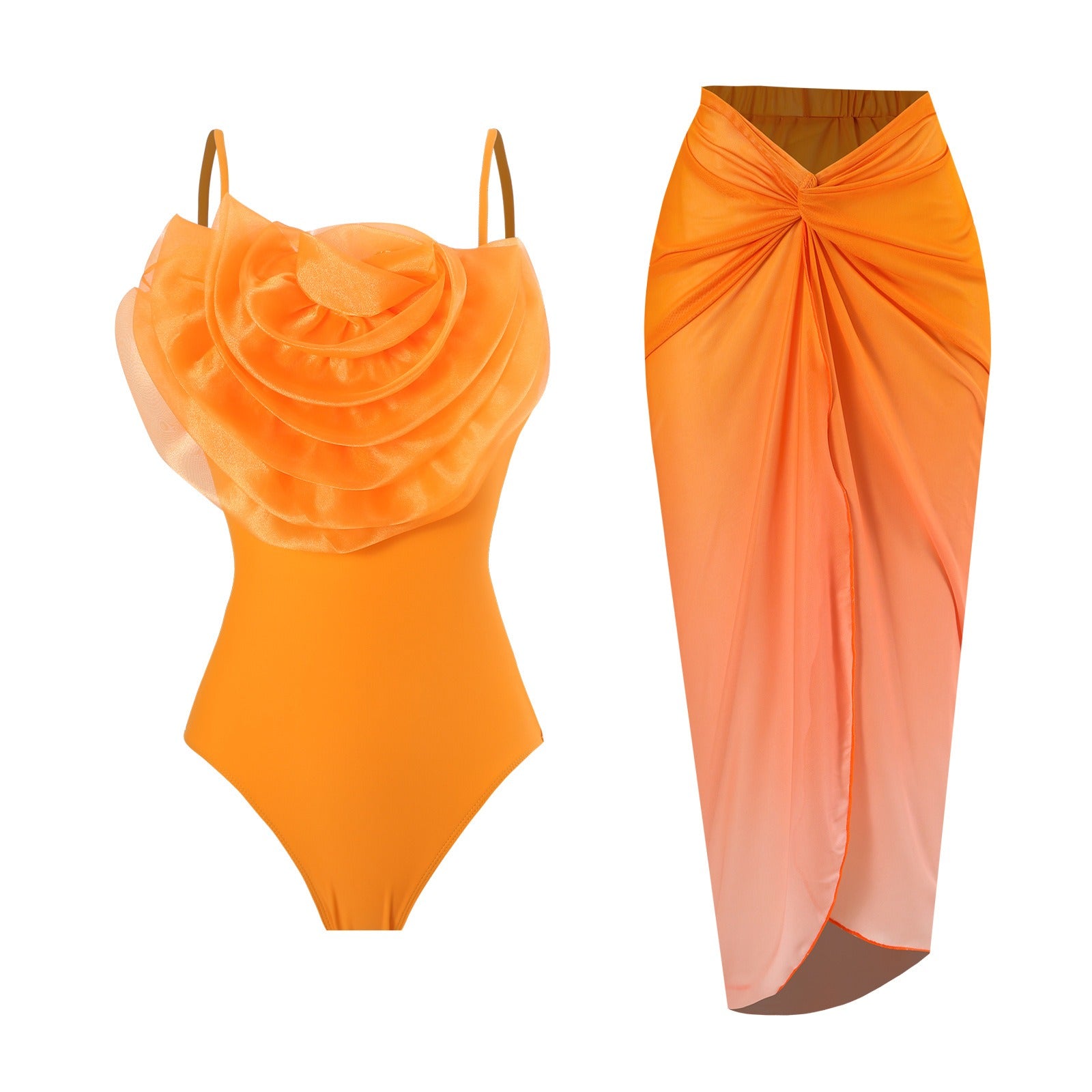 Backless Chiffon Beach Skirt One-Piece Swimsuit | ULZZANG BELLA
