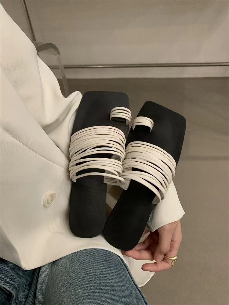 Elegant Soft Leather Square Toe Slippers | ULZZANG BELLA