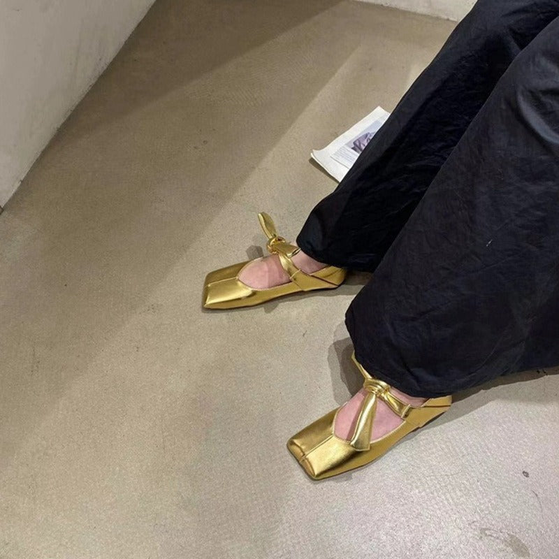 Chaussures plates élégantes Mary Jane argentées luxueuses | ULZZANG BELLA