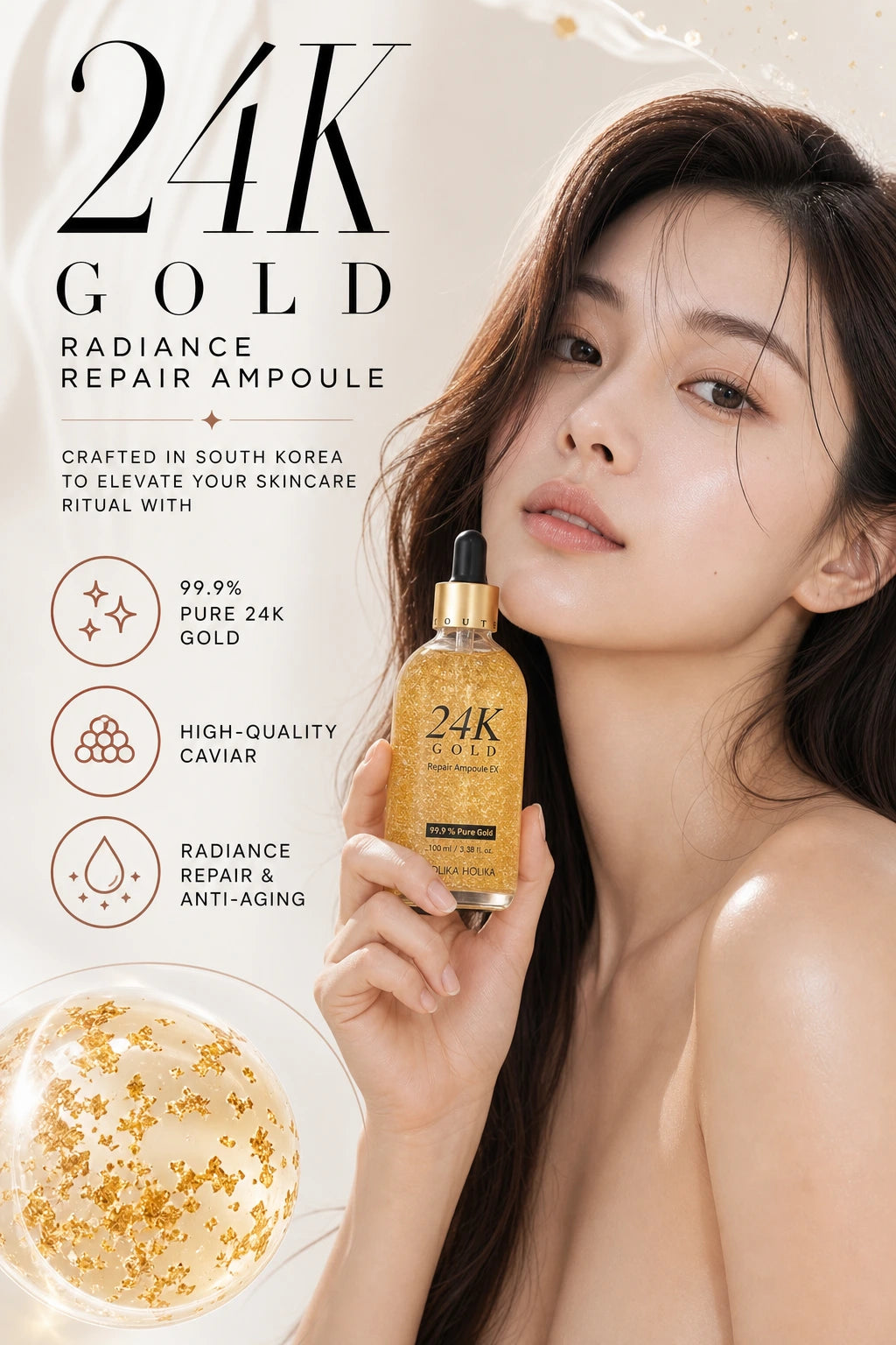 24K Gold & Caviar Radiance Repair Ampoule | HOLIKA HOLIKA | HOLIKA HOLIKA 24K Gold Ampoule - Couture Anti-Aging Serum
