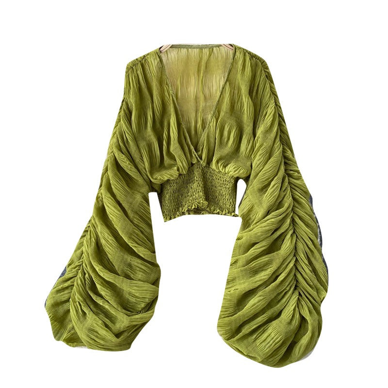 Chic Pleated Bubble Sleeve Chiffon Shirt – A Luxe Addition to Your Wardrobe | ULZZANG BELLA